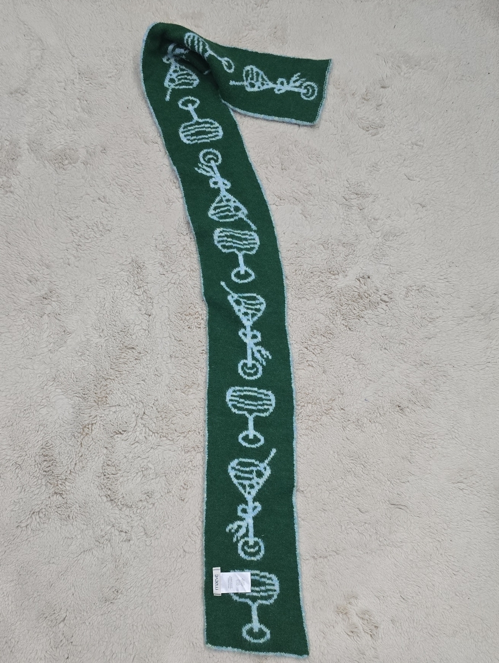 Maeve Green Knit Scarf with Light Mint Motif